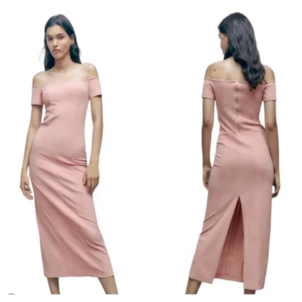 Zara Bodycon Maxi Dress Off Shoulder Formal Occasion Pink Size‎ M